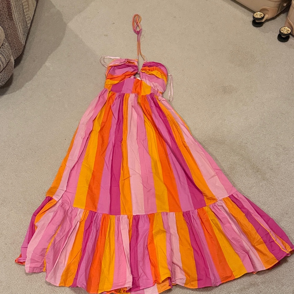 Buddy Love Pink and Orange Striped Maxi Dress